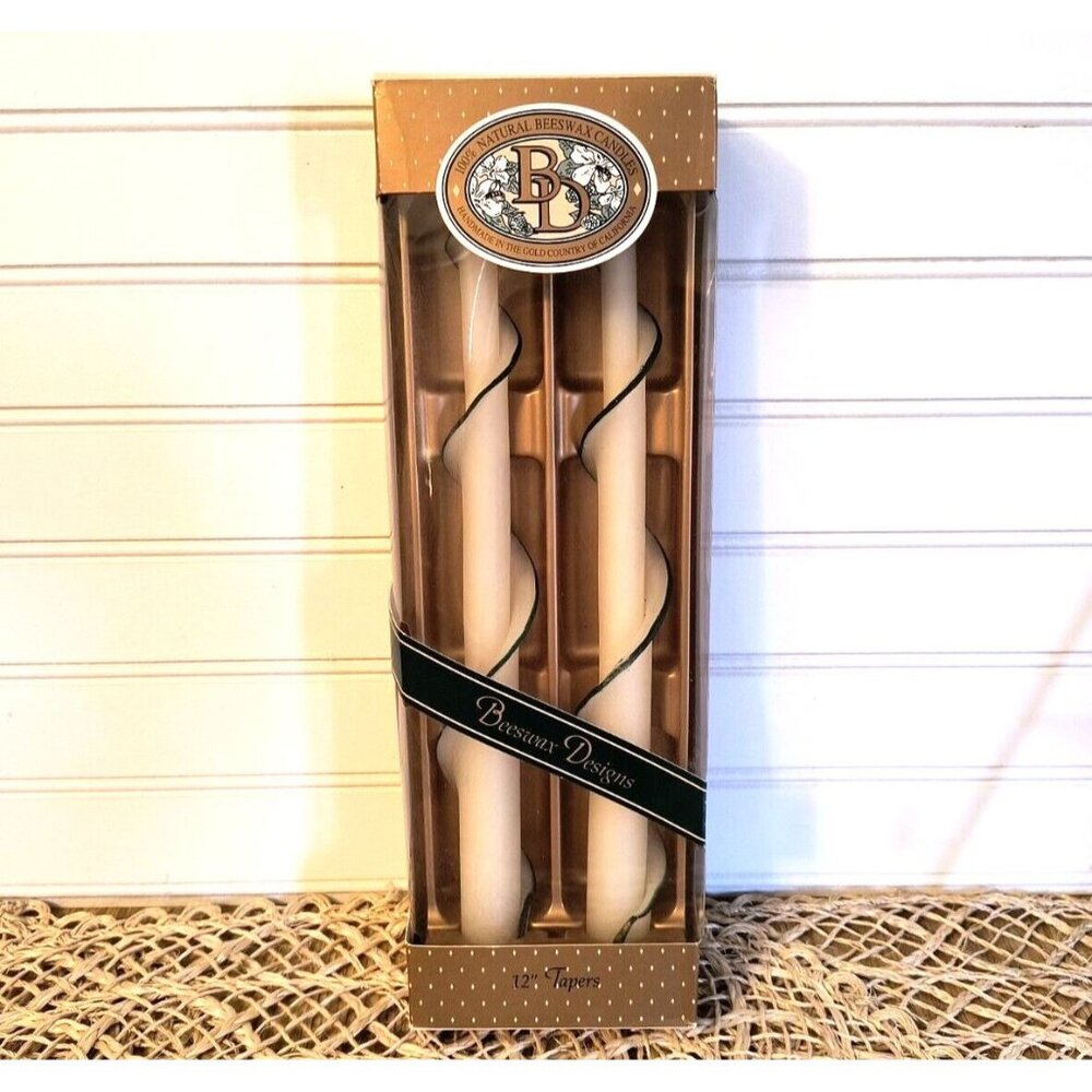Vintage Beeswax Designs Taper Candles, 12" Tapers, Handmade, 100% Natural, GUC